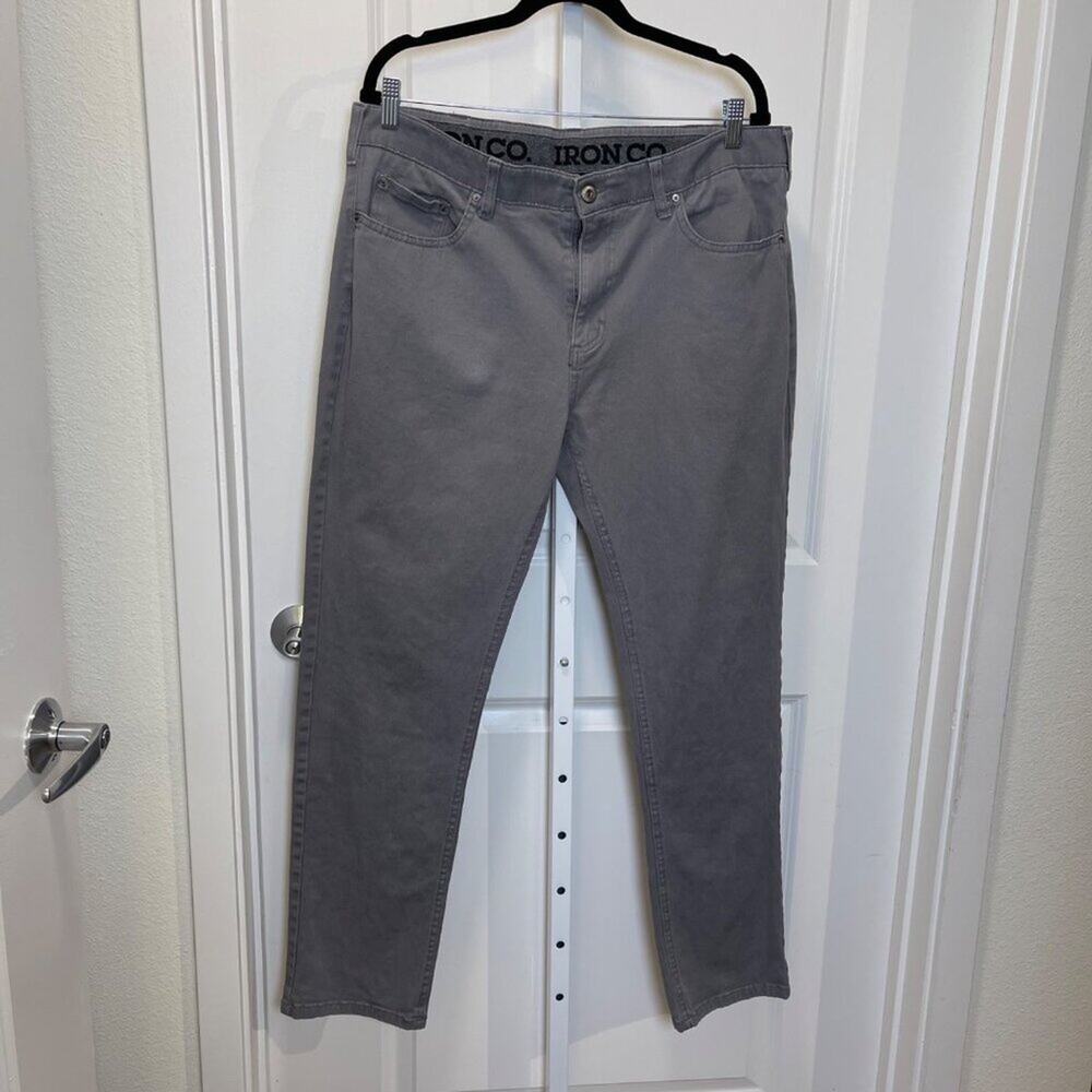 Iron Co Men Gray Casual Chino Trousers Comfort Pants Size 36x32